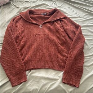 Women's Rust Sweater with Zip Collar